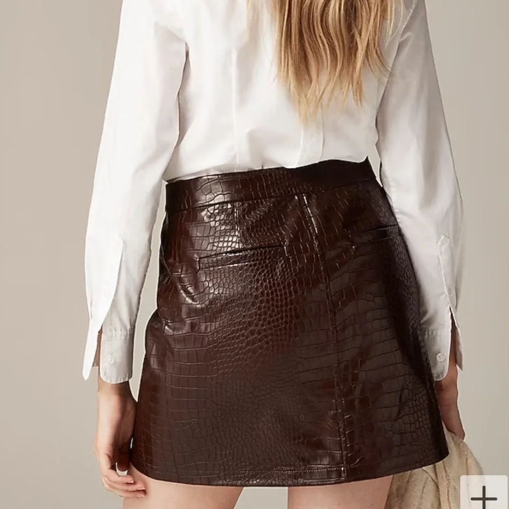 J crew midnight brown Collection mini skirt in croc-embellished faux leather